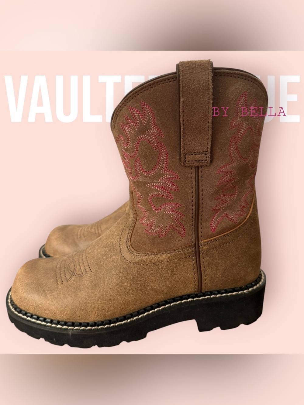 Ariat Brown Suede Ankle Boots with Pink Stitching